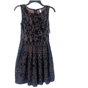 Xhiliration Vintage Y2k Fit n Flare Skater Dress Mauve Black Rose Lace XS NWT